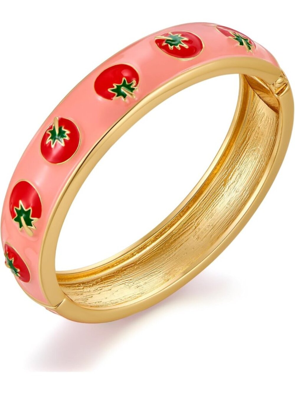 Colorful Cherry Enamel Bangle Bracelet for Women - Spring Hinged Statement